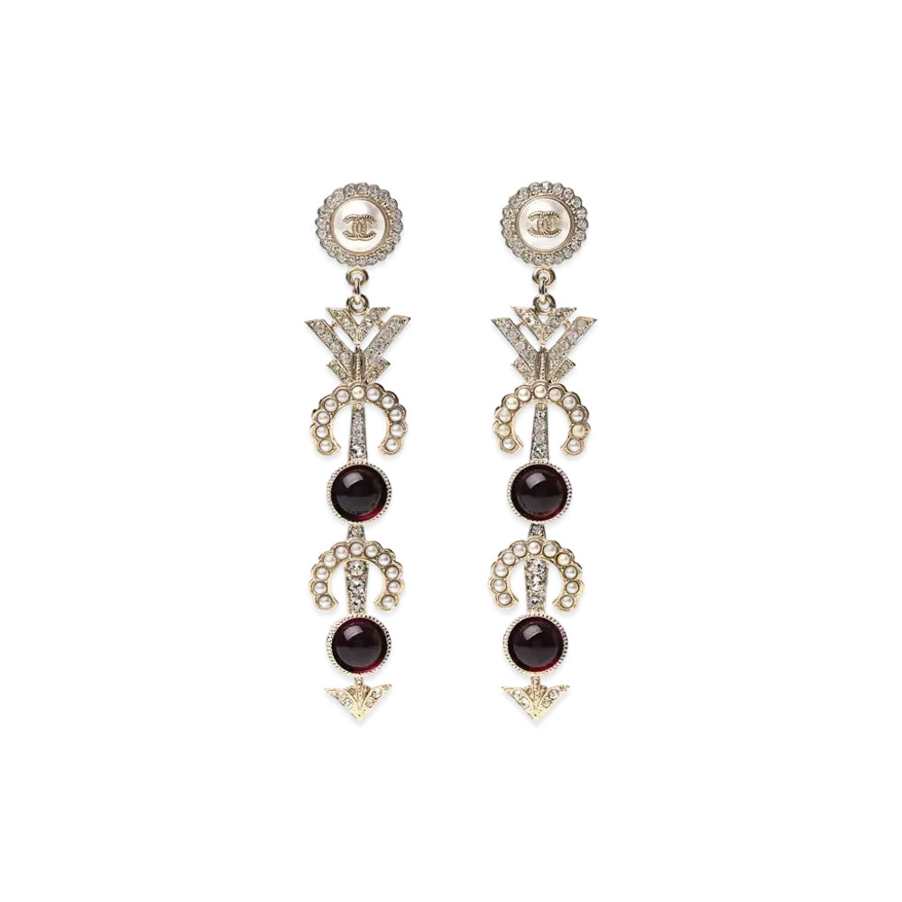 CHANEL Pearl Crystal Queen of France CC Drop Earrings "Gold"