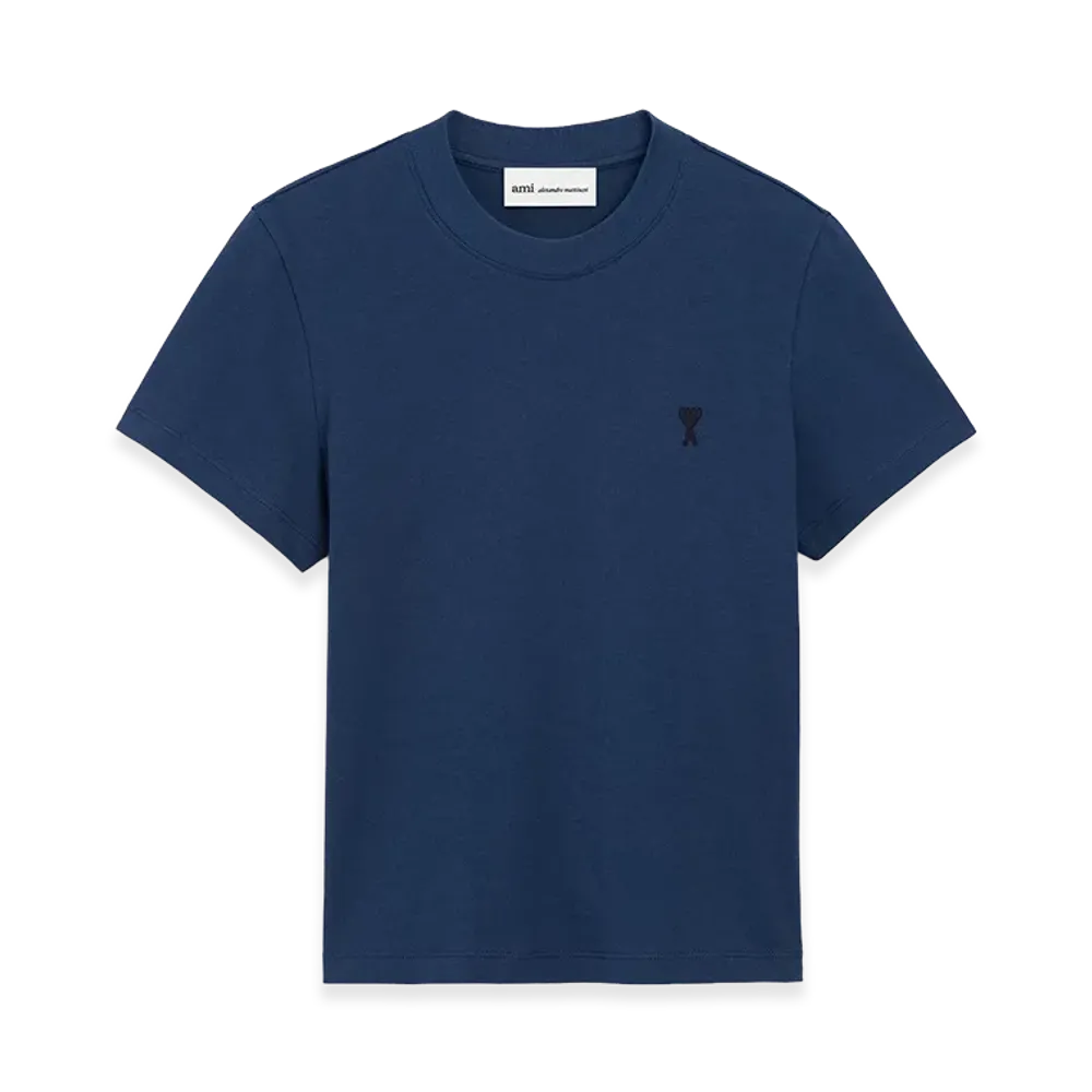 AMI PARIS Cotton Ami De Coeur Cropped T-Shirt "Blue"