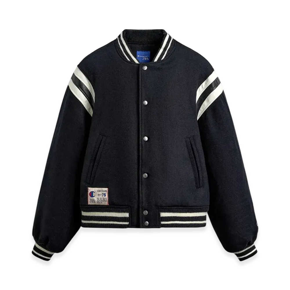 ZARA x CHAMPION Quilted Bomber Jacket "Navy Blue"