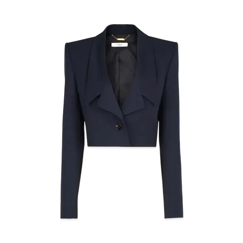 Chloe Cropped Spencer Jacket In Wool Grain De Poudre "Eclipse Blue"