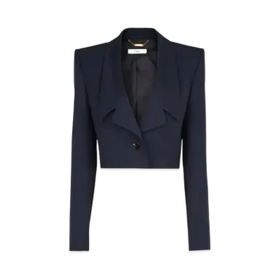 Chloe Cropped Spencer Jacket In Wool Grain De Poudre "Eclipse Blue"