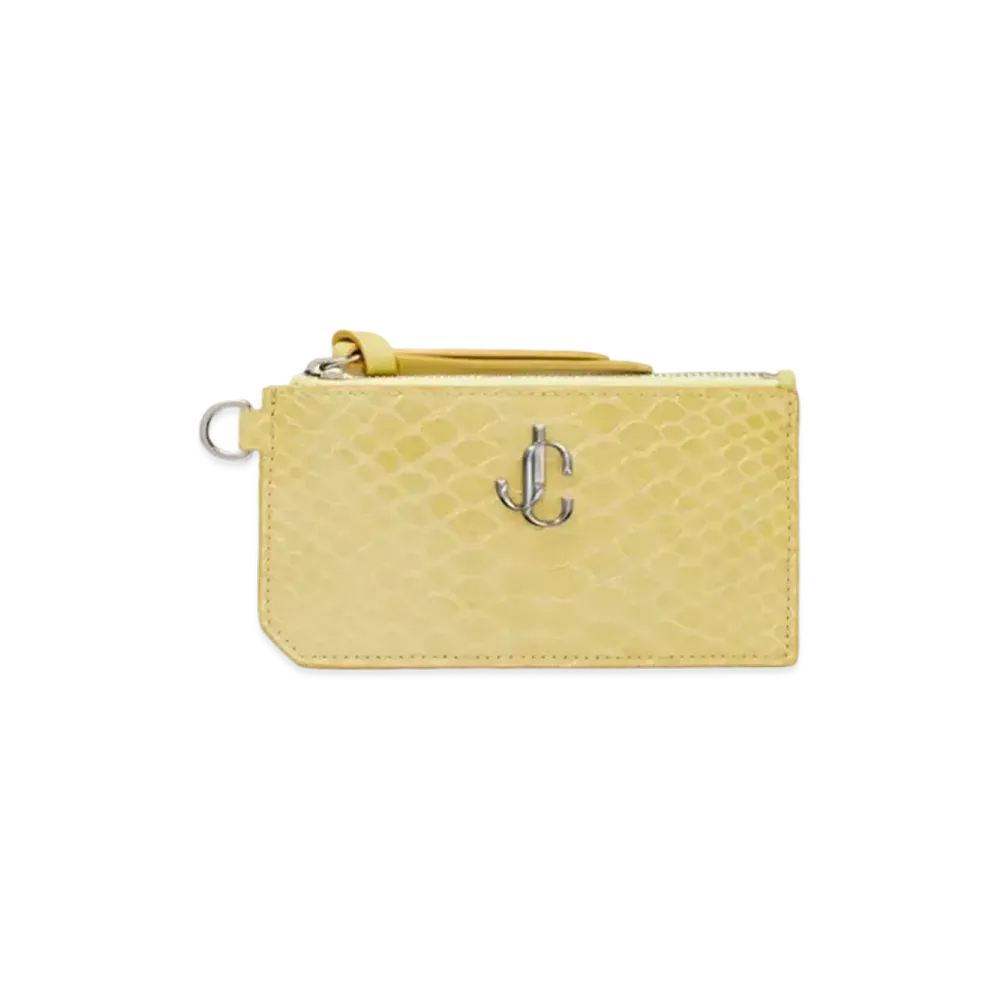 Jimmy Choo Lise Gel Snake Printed Leather Card Case With JC Logo "Sunbleached"