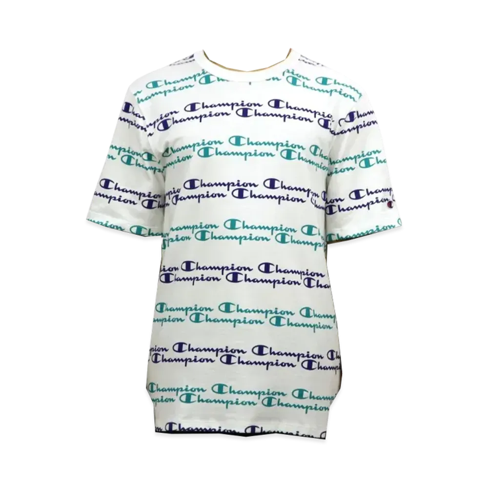 Champion Heritage Tee All Over Script "White/Navy"