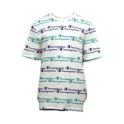 Champion Heritage Tee All Over Script "White/Navy"
