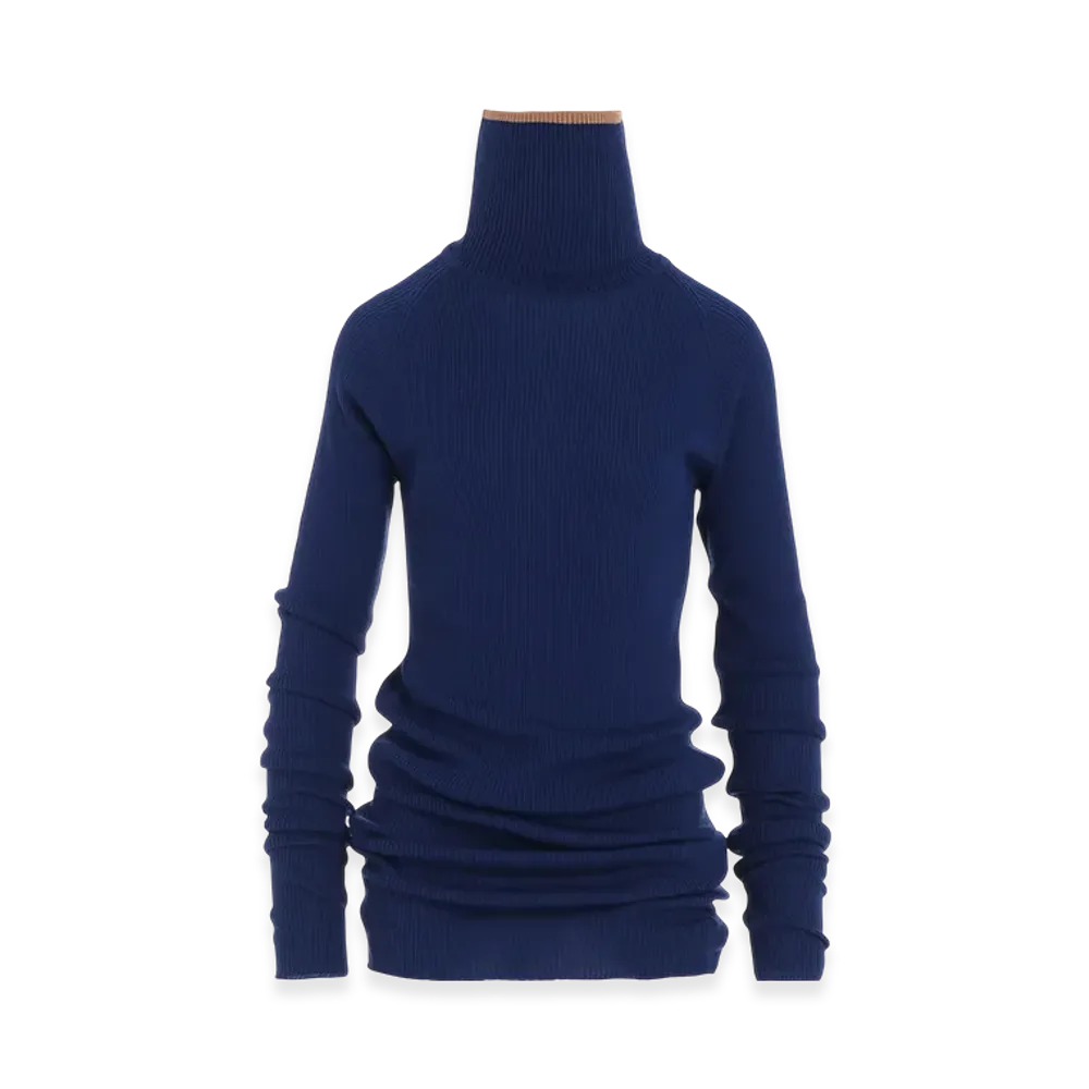 Y's x John Smedley Turtleneck Ribbed Knit "Blue"