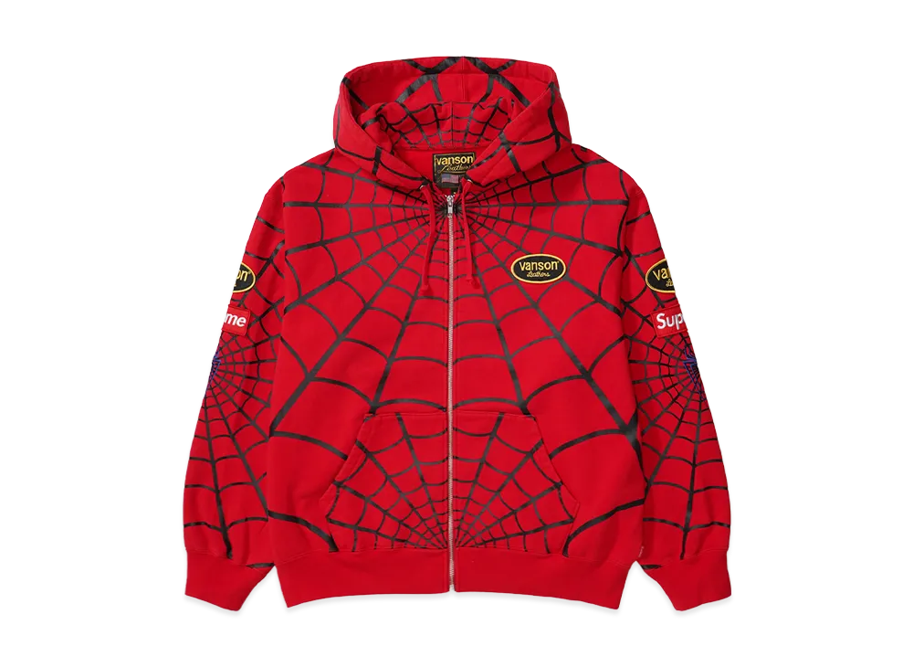 Supreme x Vanson Leathers Spider-Man Zip Up Hooded Sweatshirt "Red"
