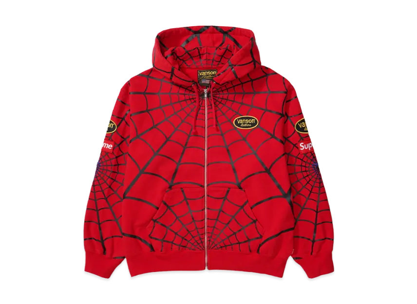 Supreme x Vanson Leathers Spider-Man Zip Up Hooded Sweatshirt Supreme x Vanson Leathers Spider-Man Zip Up Hooded Sweatshirt
