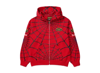 Supreme x Vanson Leathers Spider-Man Zip Up Hooded Sweatshirt "Red"