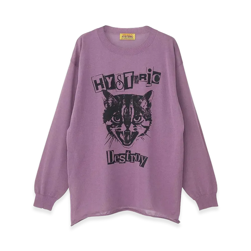 HYSTERIC GLAMOUR Women's Cat Feever Pullover "Purple"