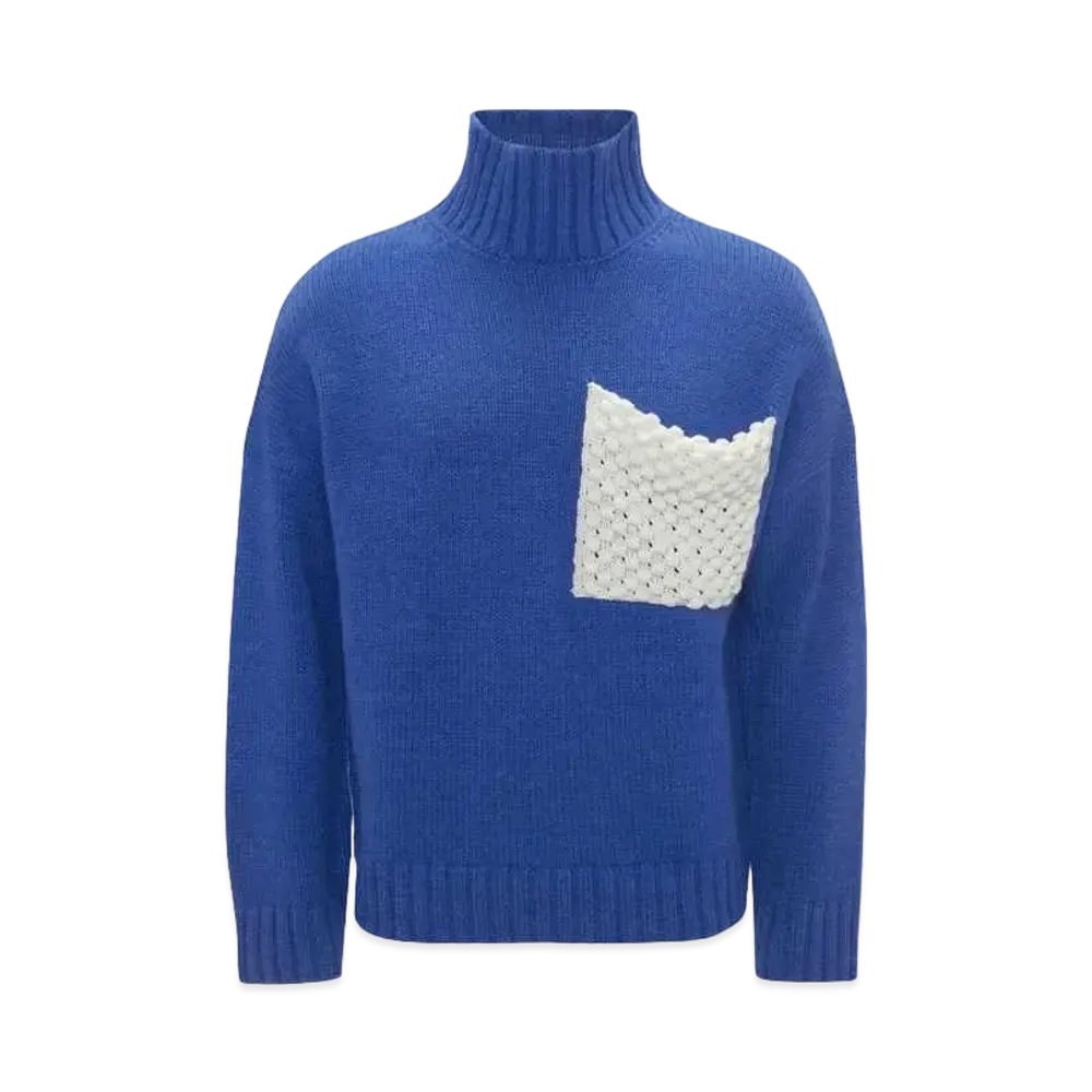 JW ANDERSON Popcorn Patch Pocket Turtleneck Jumper "Azure Blue"