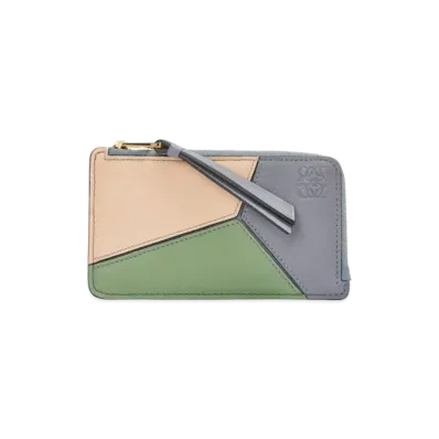 LOEWE Puzzle Coin Cardholder In Classic Calfskin "Asphalt Grey/Nude"