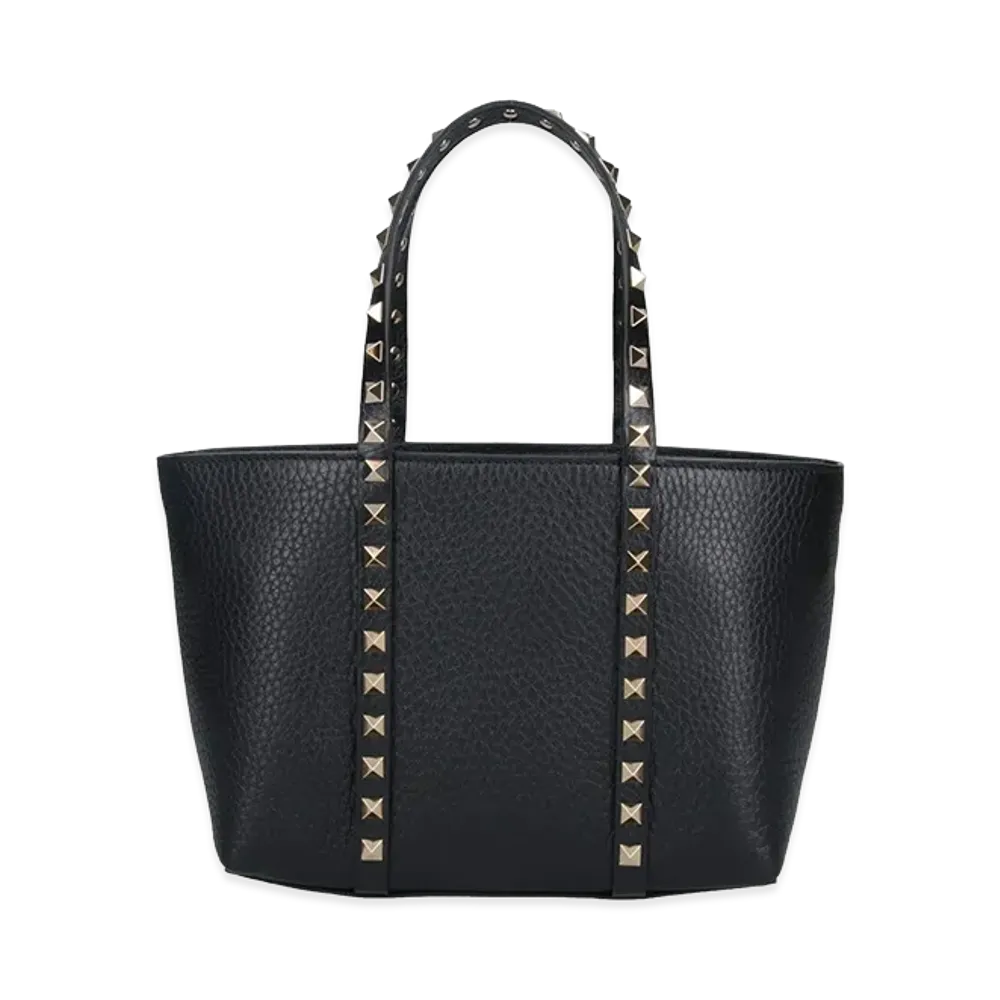 Valentino Women's Rockstud Mini Tote In Hammered Leather "Black"