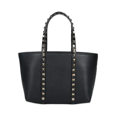 Valentino Women's Rockstud Mini Tote In Hammered Leather "Black"