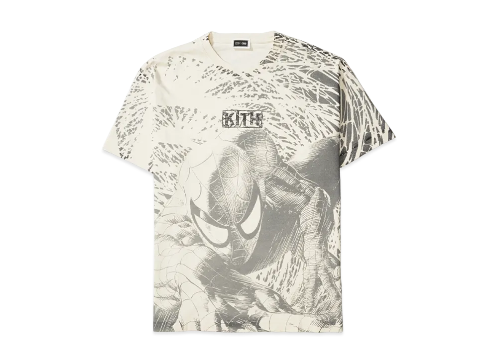 Kith x Marvel Kids Spiderman All-Over Printed Vintage Tee "Sandrift"