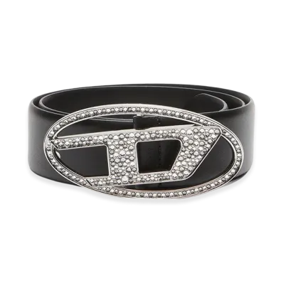 Diesel B-1Dr Strass 4Cm Leather Belt With Crystal Buckle "Black"