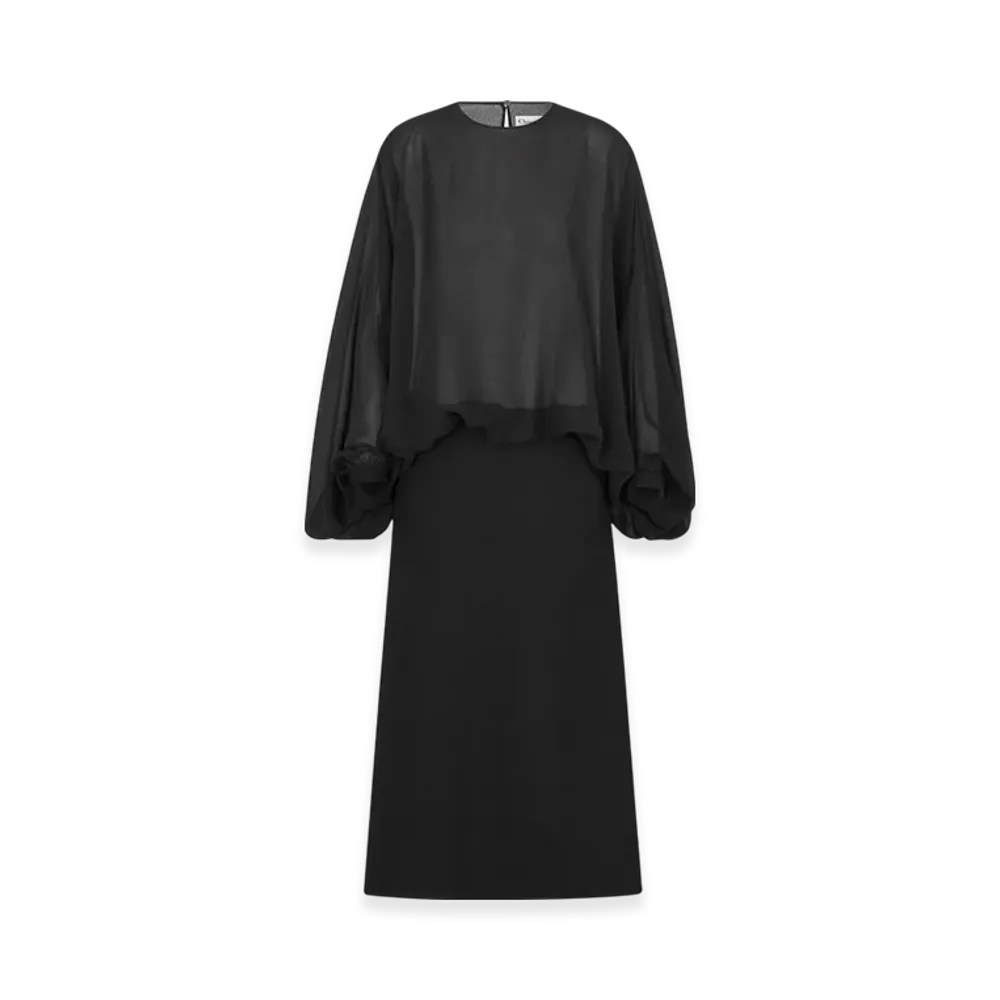 Dior Women's Virgin Wool and Cotton Boucle Flared Mid Length Dress "Black"