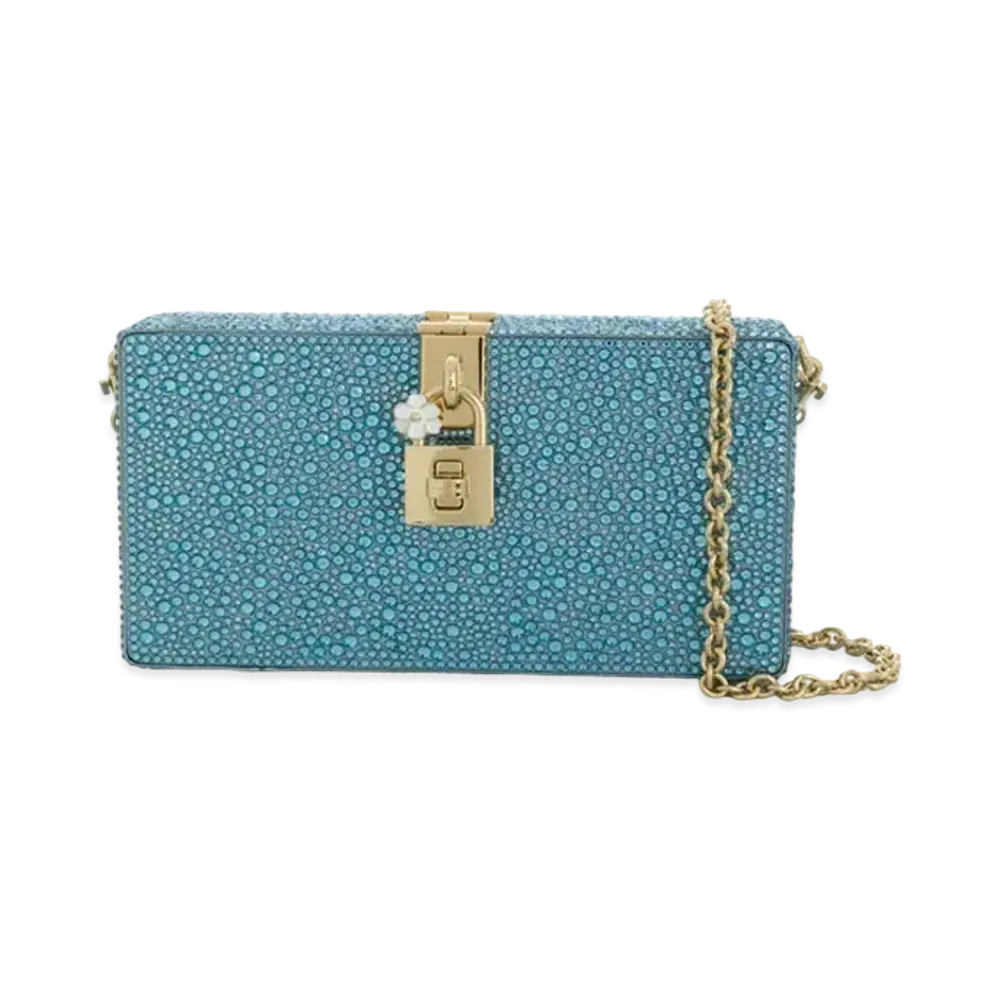 Dolce&Gabbana Dolce Box Clutch Bag Heat Apply Rinstone "Blue"