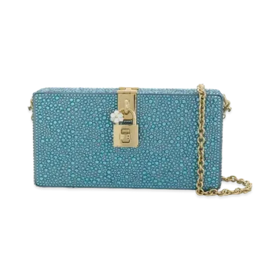 Dolce&Gabbana Dolce Box Clutch Bag Heat Apply Rinstone "Blue"