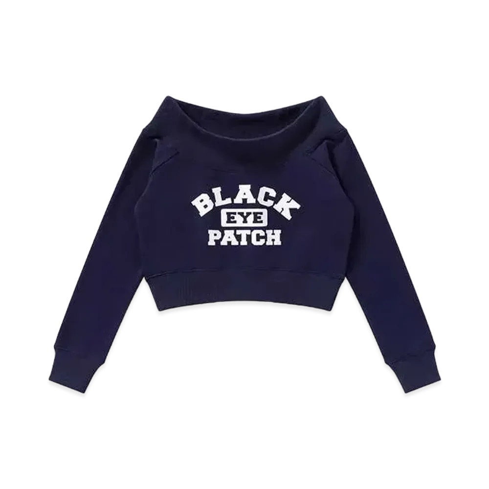 BlackEyePatch College Logo Off Shoulder Sweat Top "Navy"