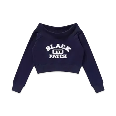 BlackEyePatch College Logo Off Shoulder Sweat Top "Navy"