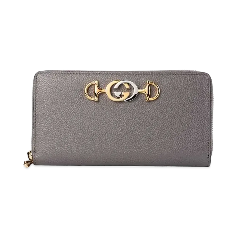 GUCCI Zumi Leather Zip Around Wallet "Gray"