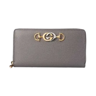 GUCCI Zumi Leather Zip Around Wallet "Gray"