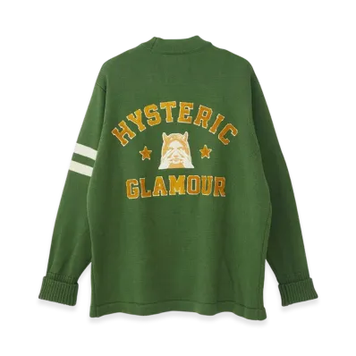 HYSTERIC GLAMOUR See No Evil Embroidered Lettered Cardigan "Green"
