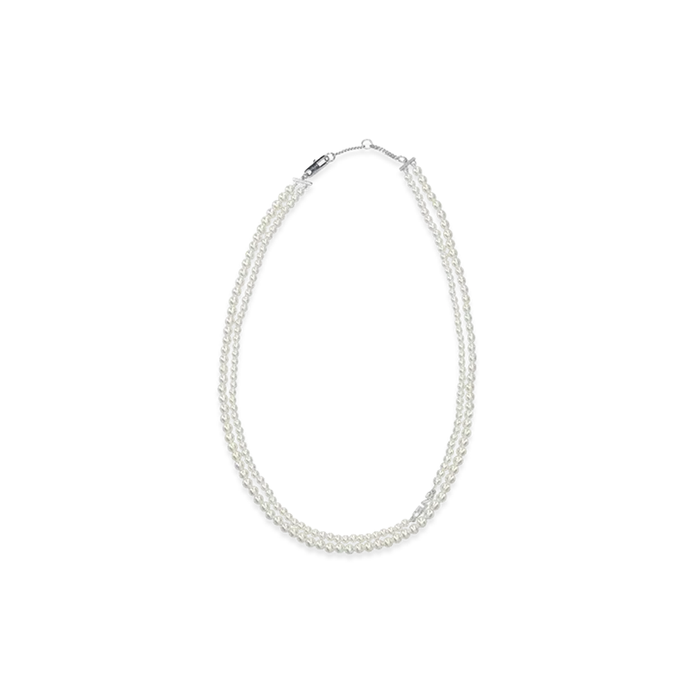 CELINE Double Necklace with Glass Beads "Silver"