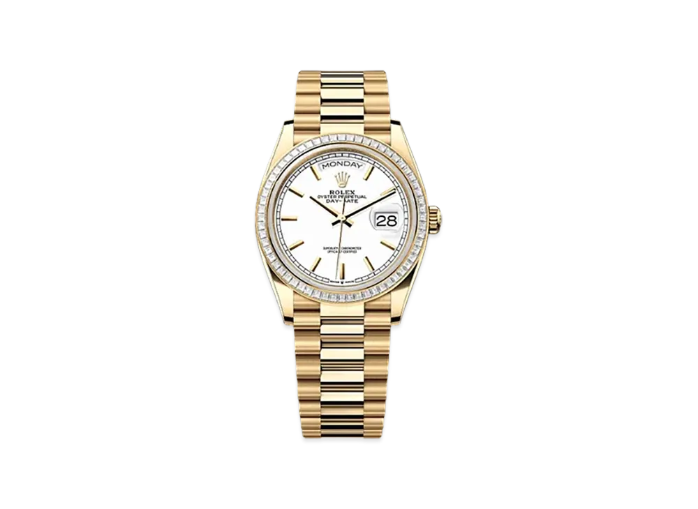 ROLEX Day-Date 36mm Yellow Gold Diamond 128398TBR "White"