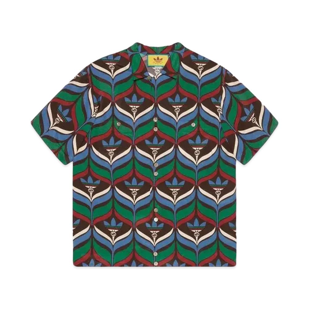 adidas x GUCCI Trefoil Print Bowling Shirt "Brown/Green"