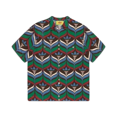 adidas x GUCCI Trefoil Print Bowling Shirt "Brown/Green"