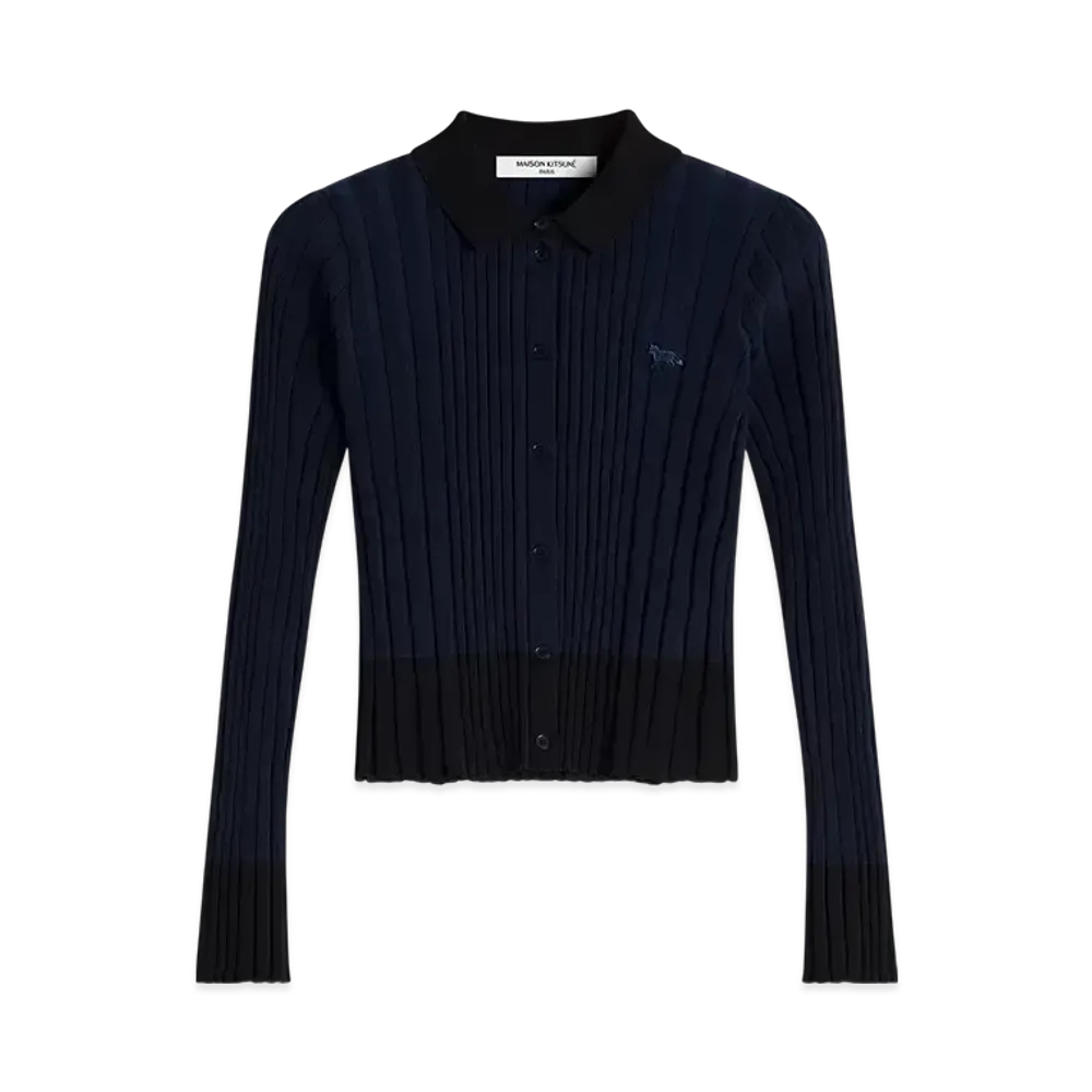 Maison Kitsune Baby Fox Patch Pleats Rib Cardigan "Ink Blue"