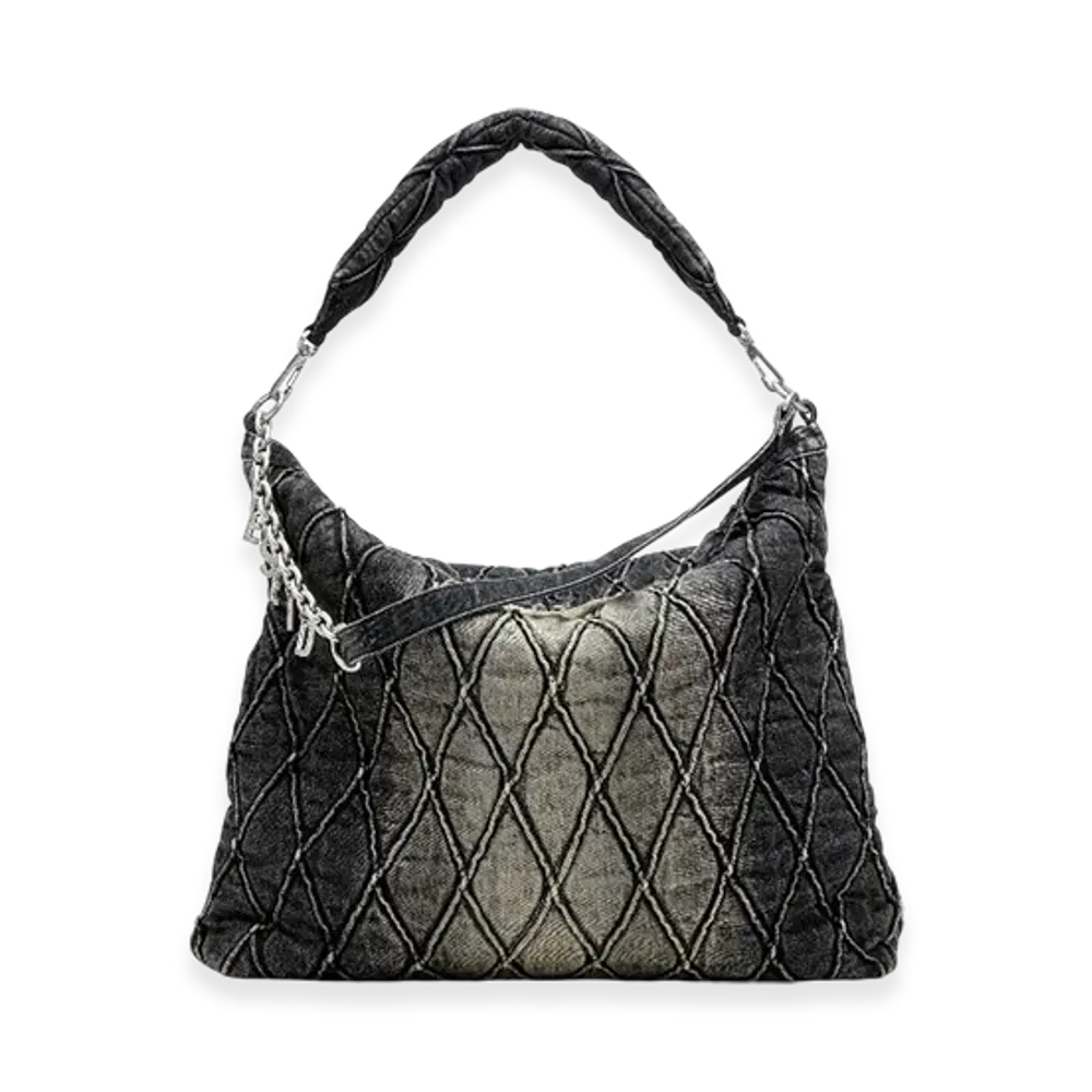 Diesel Charm-D Hobo Charm-D-Large Hobo In Treated Quilted Denim "Black"