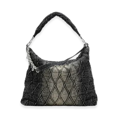 Diesel Charm-D Hobo Charm-D-Large Hobo In Treated Quilted Denim "Black"