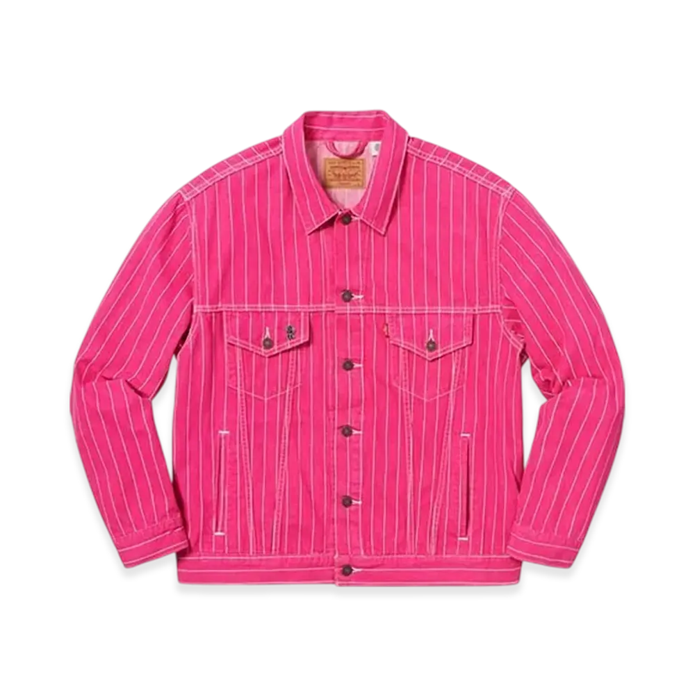 Supreme x Levi's Pinstripe Trucker Jacket "Magenta"