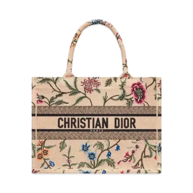 Dior Medium Dior Book Tote Raffia Embroidered Dior Petites Fleurs "Multicolor""