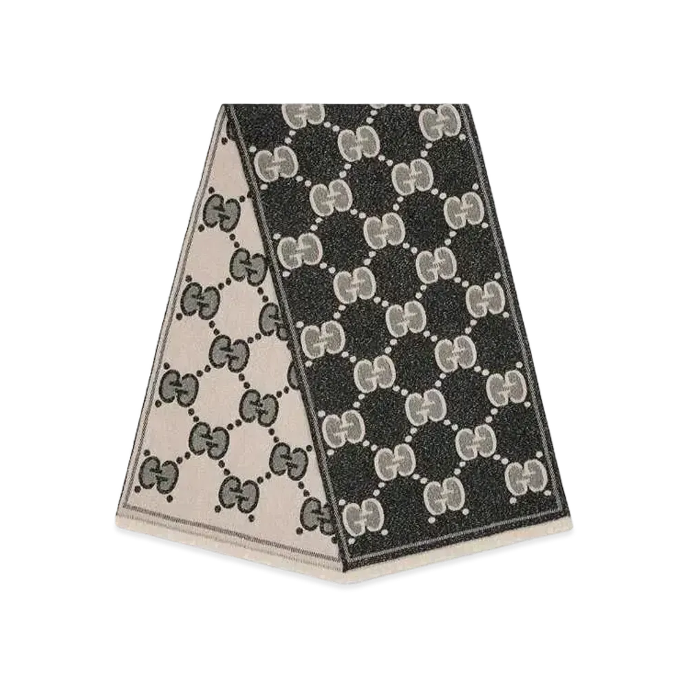 GUCCI GG Wool Jacquard Scarf "Black/Ivory"