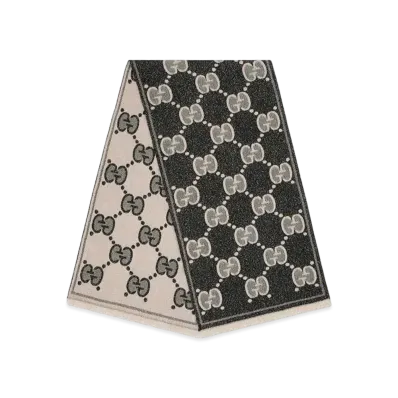 GUCCI GG Wool Jacquard Scarf "Black/Ivory"