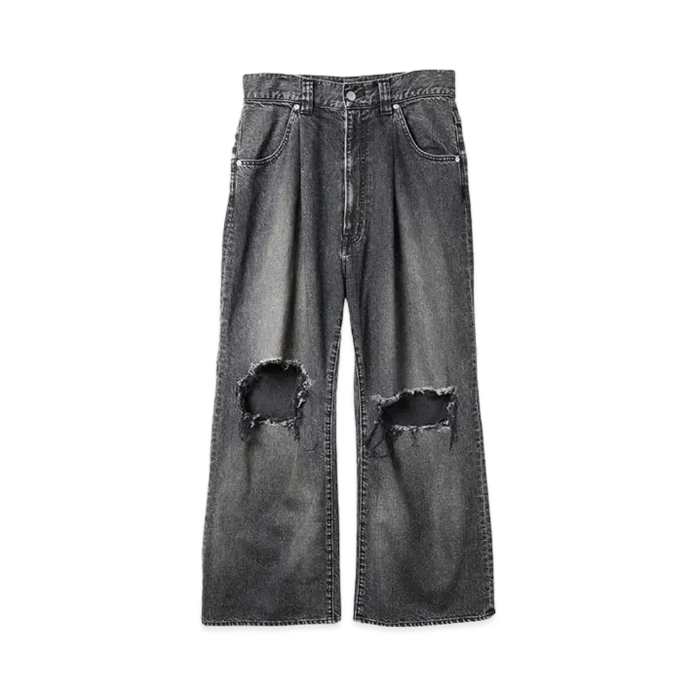 JieDa DAMAGE ONE TUCK WIDE STRAIGHT DENIM "BLACK"