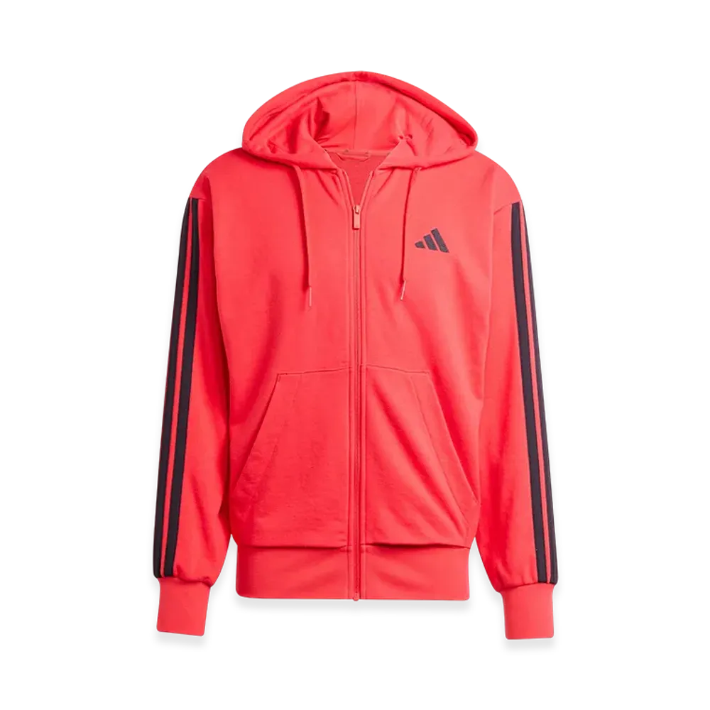 adidas Essentials Three Stripes French Terry Full-Zip Hoodie "Pure Ruby/Black"