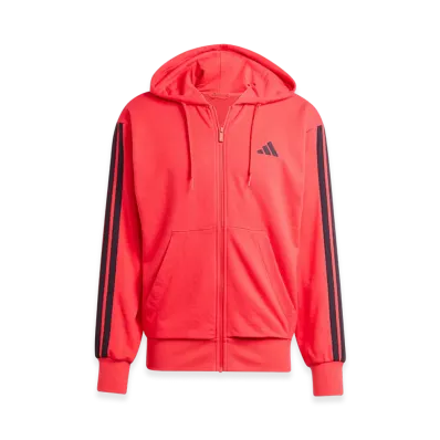 adidas Essentials Three Stripes French Terry Full-Zip Hoodie "Pure Ruby/Black"