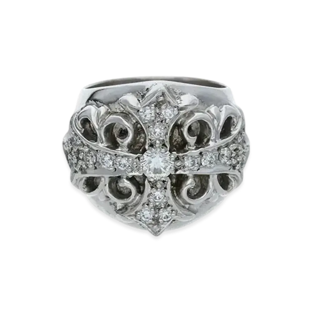 Chrome Hearts 18K Keeper Pave Diamond Ring "White Gold"