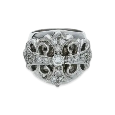 Chrome Hearts 18K Keeper Pave Diamond Ring "White Gold"