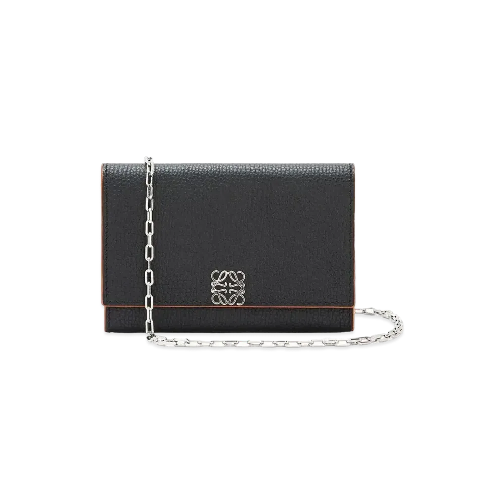 LOEWE Anagram Wallet On Chain In Pebble Grain Calfskin "Black"