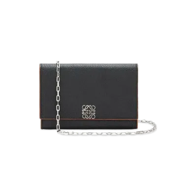 LOEWE Anagram Wallet On Chain In Pebble Grain Calfskin "Black"