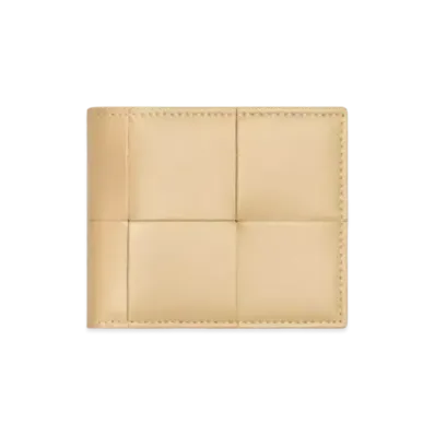 Bottega Veneta Casette Maxi Intrecciato Calfskin Bi-fold Wallet "Porridge"