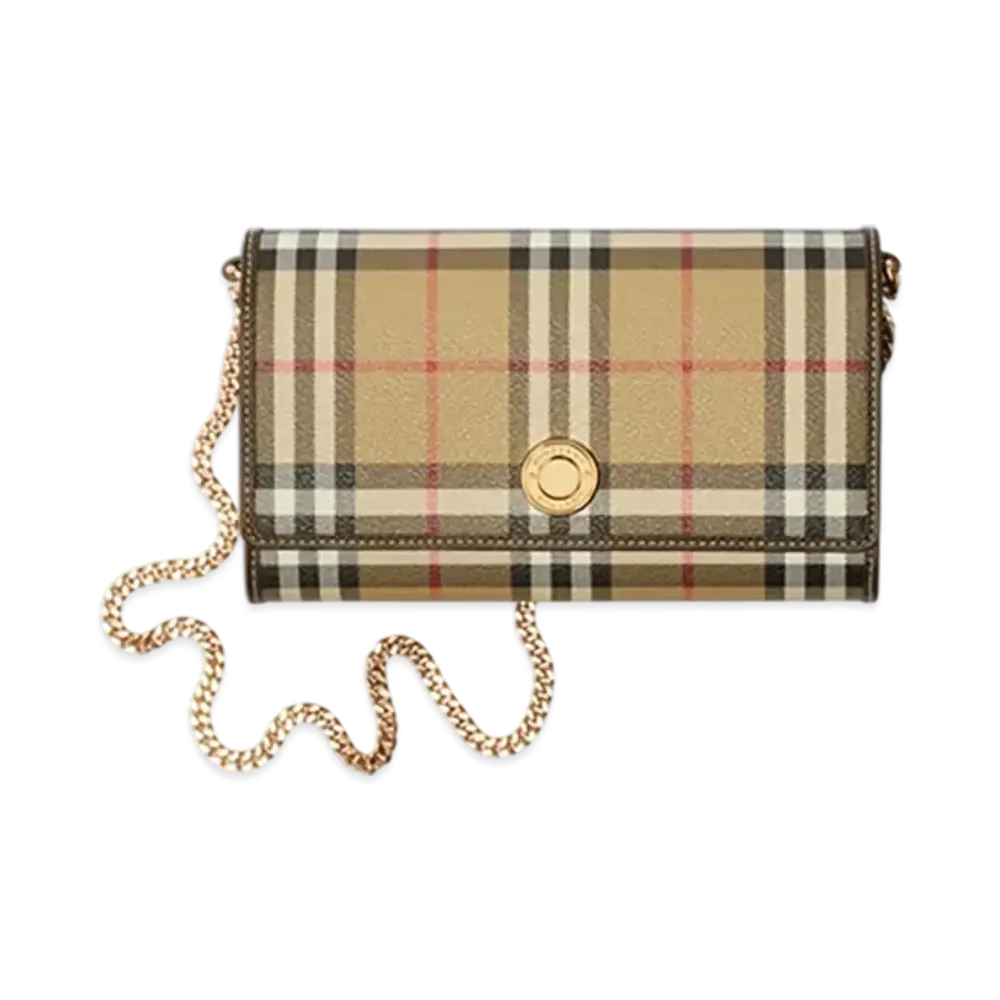 Burberry Check Chain Strap Wallet "Archive Beige/Military"
