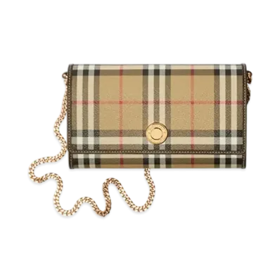 Burberry Check Chain Strap Wallet "Archive Beige/Military"