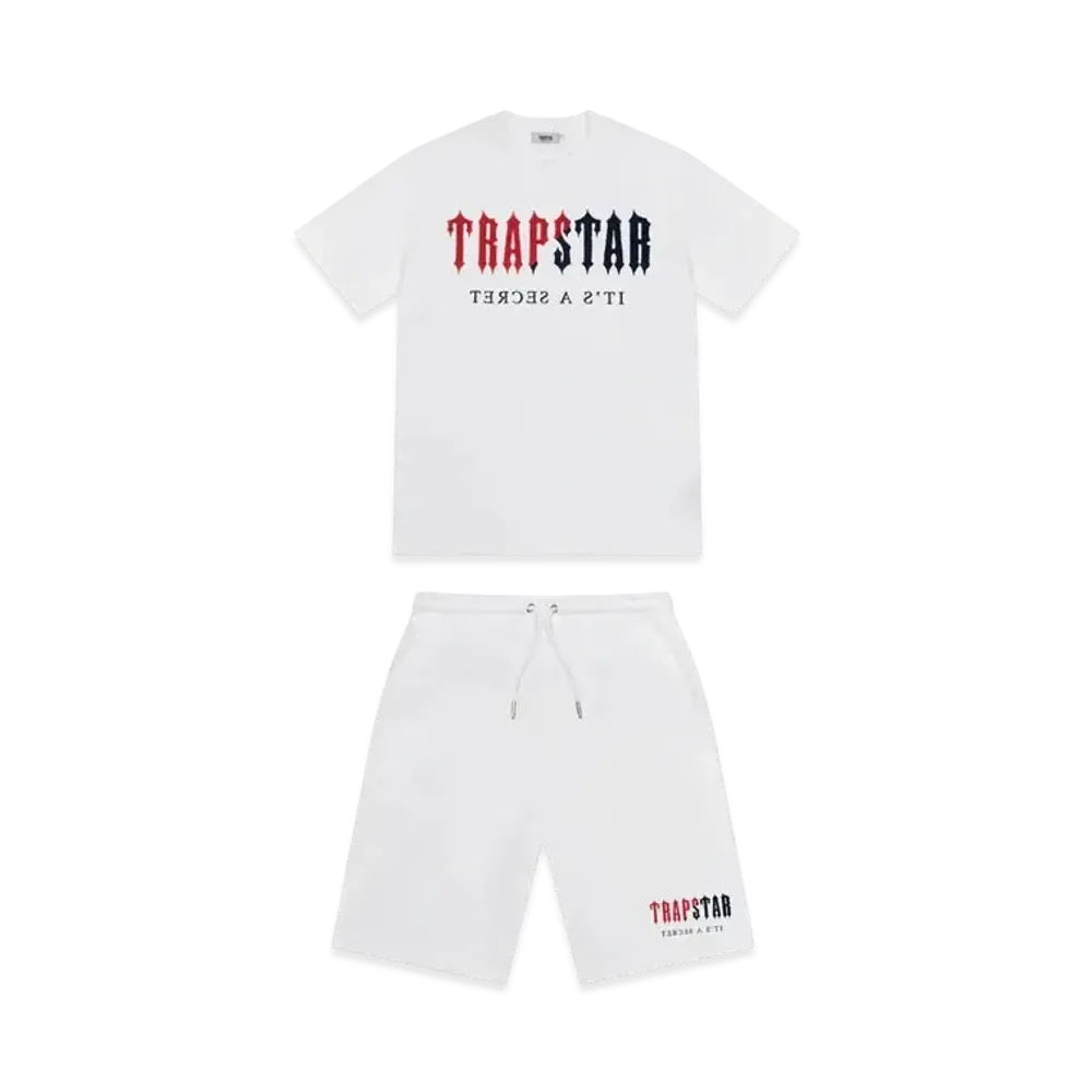 TRAPSTAR Chenille Decoded Short Set "White/Red"
