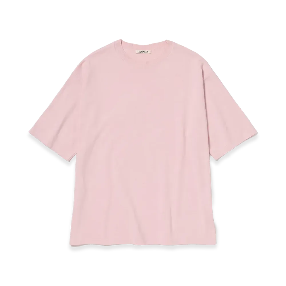 AURALEE High Gauge Tussah Silk Knit Tee "Light Pink"